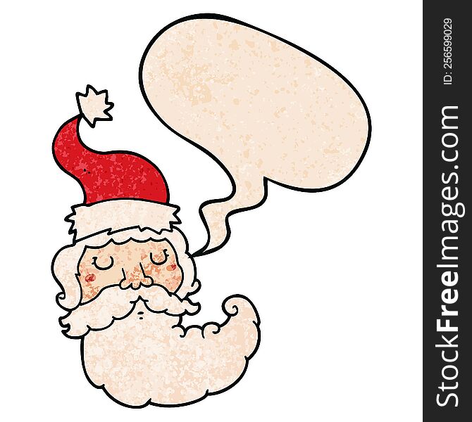 Cartoon Santa Face And Speech Bubble In Retro Texture Style