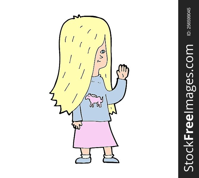 Cartoon Girl With Pony Shirt Waving