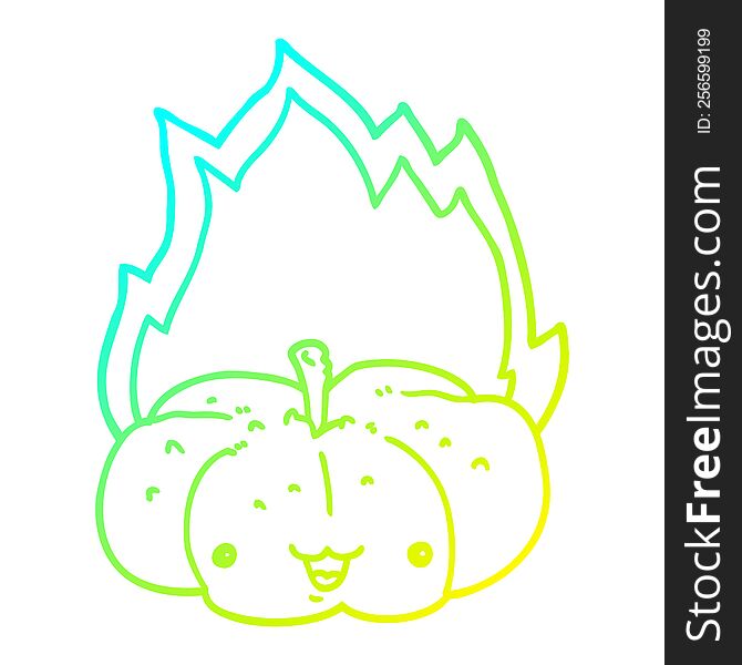 Cold Gradient Line Drawing Cartoon Flaming Pumpkin