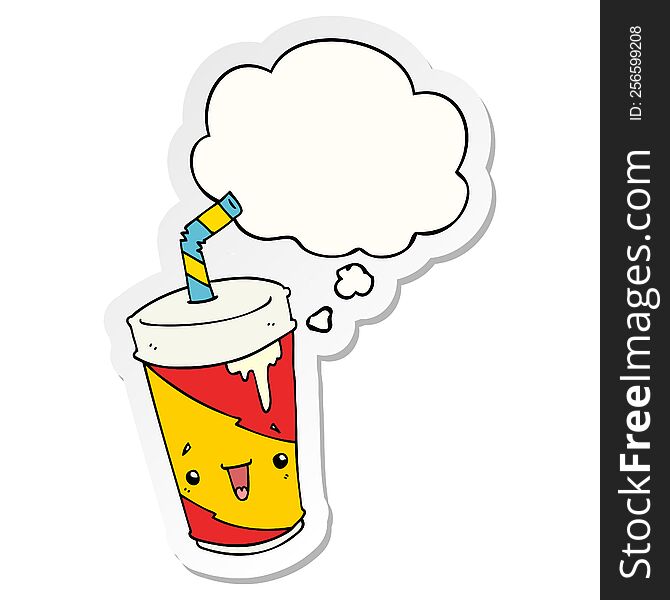 Cartoon Soda Cup And Thought Bubble As A Printed Sticker