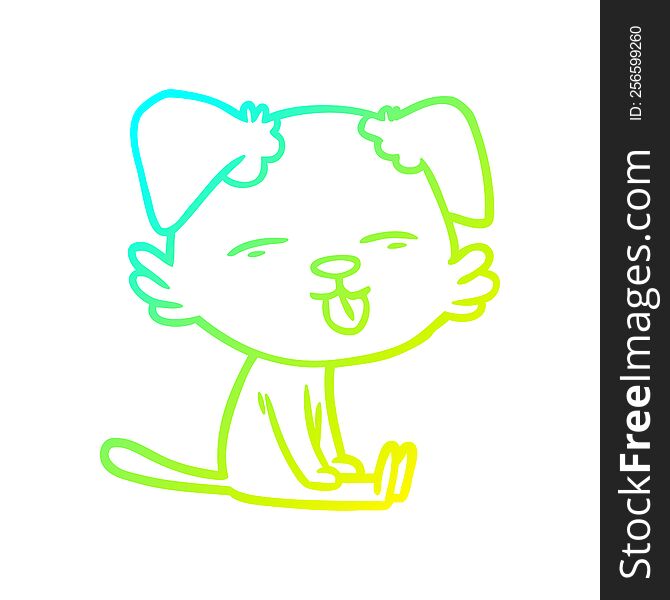 cold gradient line drawing of a cartoon dog sticking out tongue