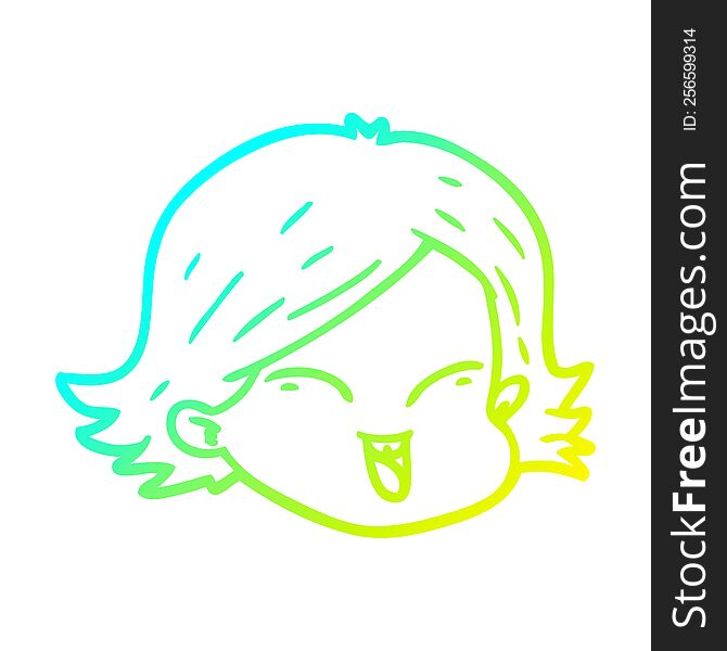Cold Gradient Line Drawing Cartoon Female Face