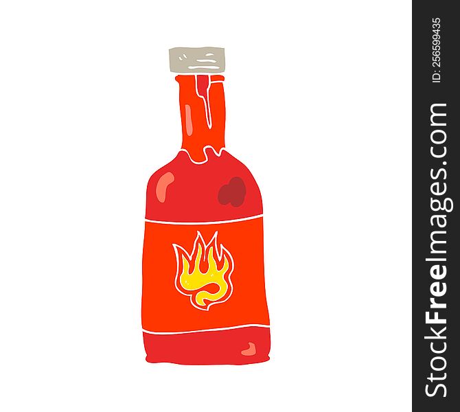 Flat Color Illustration Of A Cartoon Chili Sauce Bottle