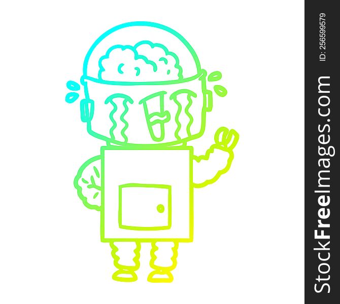 Cold Gradient Line Drawing Cartoon Crying Robot