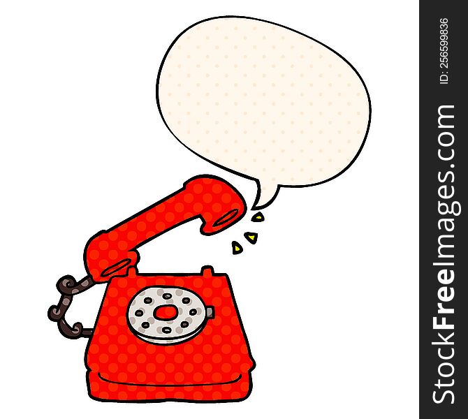 cartoon old telephone with speech bubble in comic book style