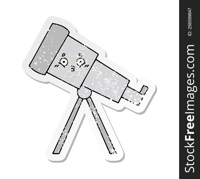 distressed sticker of a cute cartoon telescope