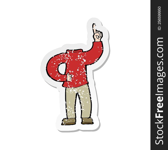 Retro Distressed Sticker Of A Cartoon Headless Body With Raised Hand