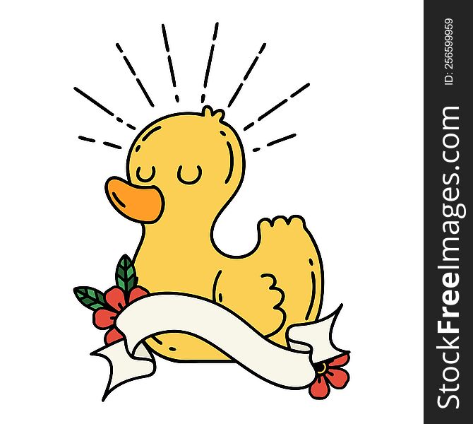 Banner With Tattoo Style Rubber Duck