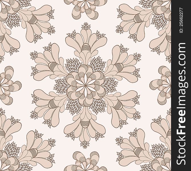 Vector vintage ethnic floral pattern with beige flowers. Vector vintage ethnic floral pattern with beige flowers