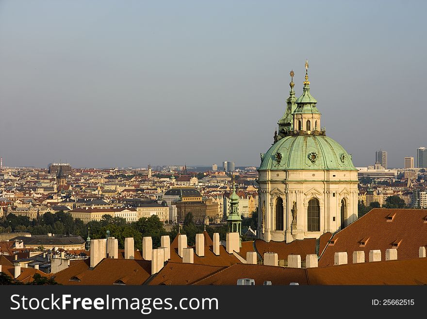Church with green domes in prague