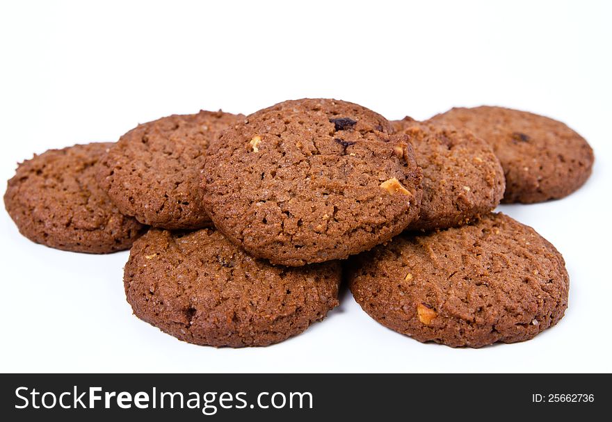 Chocolate Cookies On White Background