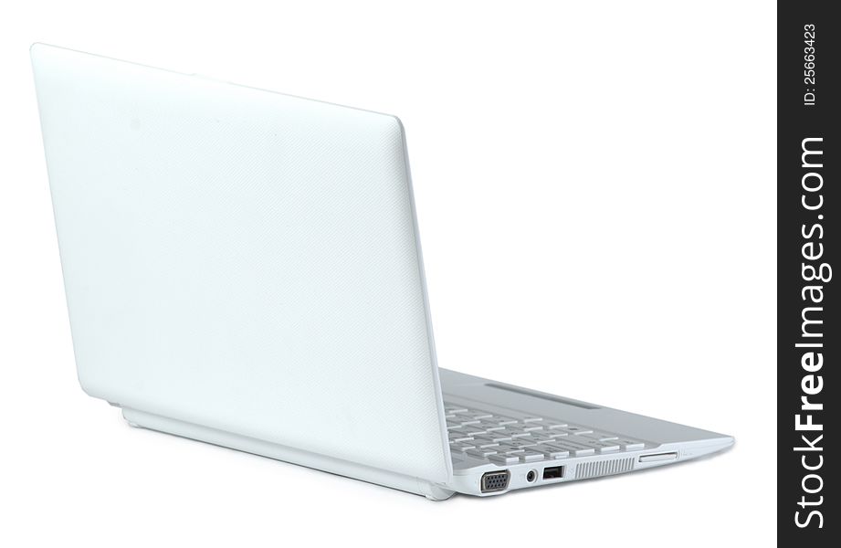 White laptop. Rear view. Isolated on white background. White laptop. Rear view. Isolated on white background