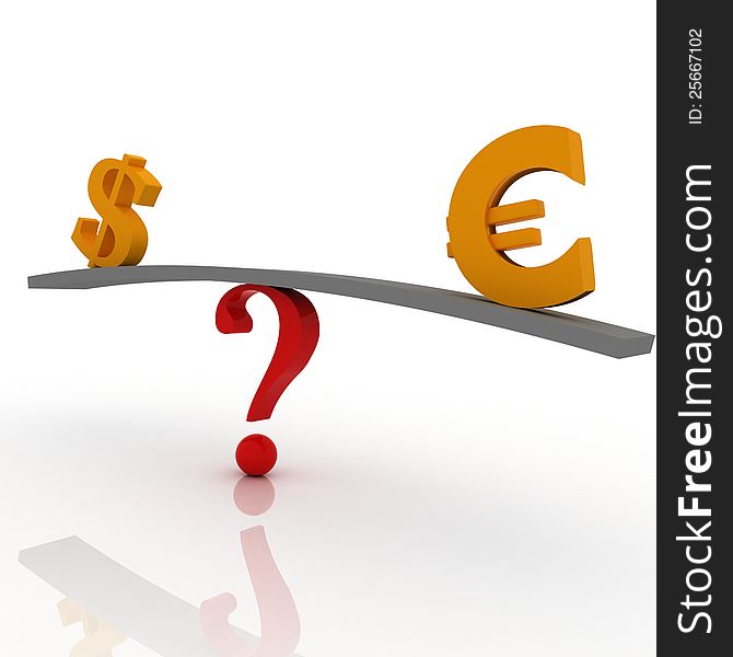 3d illustration of euro and dollar on scale board