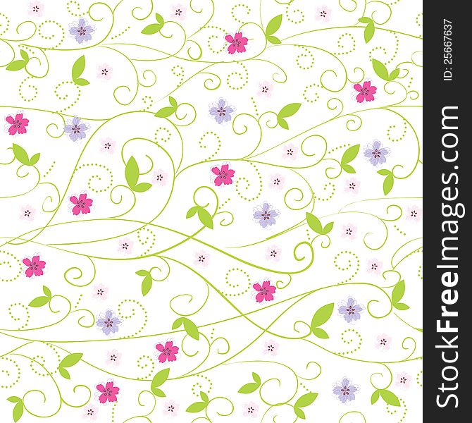 Delicate vector seamless summer background with flowers and leaves for girls. Delicate vector seamless summer background with flowers and leaves for girls