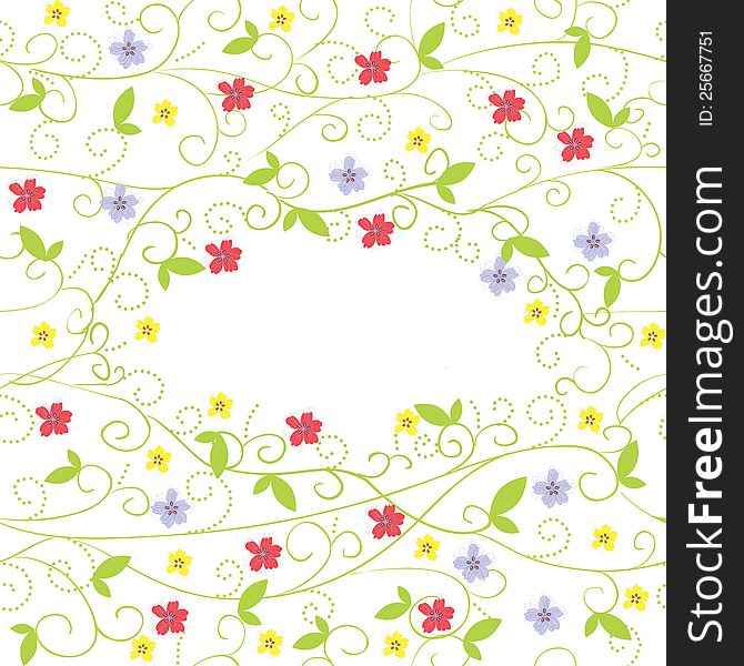 Vector summer background with flowers and leaves for card and invitation with place for text. Vector summer background with flowers and leaves for card and invitation with place for text