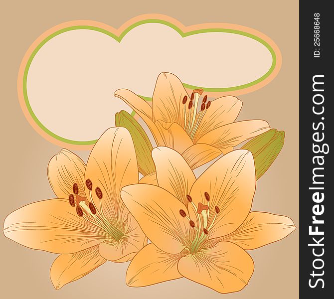 Vector illustration for greeting card with lilies. Vector illustration for greeting card with lilies.