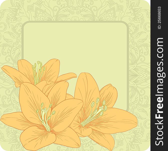 Vector illustration for greeting card with lilies. Vector illustration for greeting card with lilies.