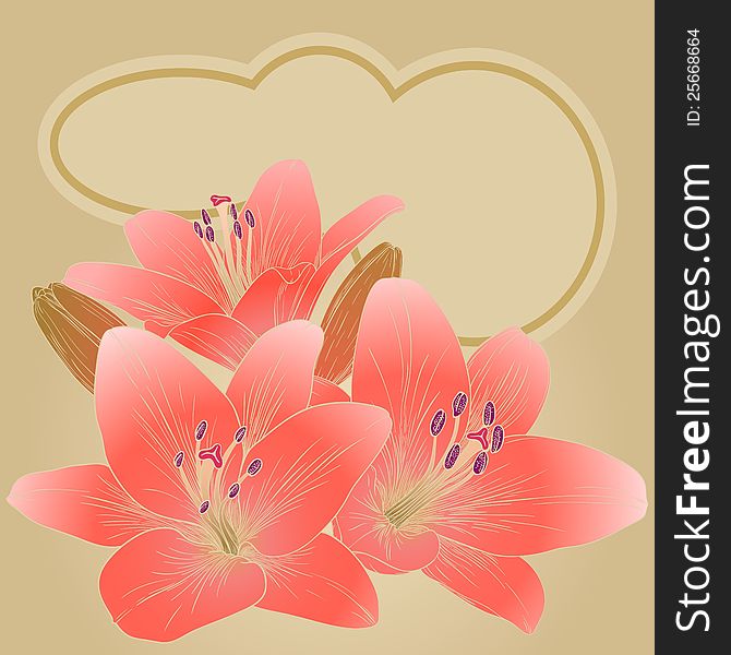 Vector illustration for greeting card with lilies. Vector illustration for greeting card with lilies.