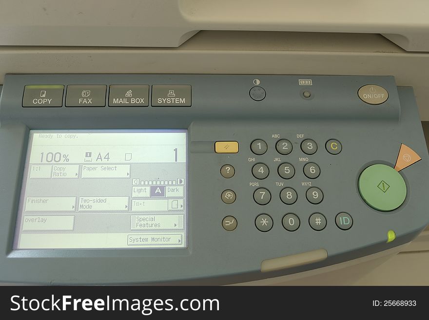 Close up of control panel of copy machine