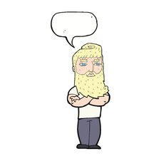 Cartoon Serious Man With Beard With Speech Bubble Royalty Free Stock Photography