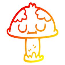 Warm Gradient Line Drawing Cartoon Cute Mushroom Stock Photo
