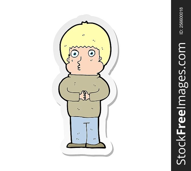 sticker of a cartoon shy boy