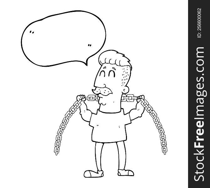 Speech Bubble Cartoon Man Lifting Chain