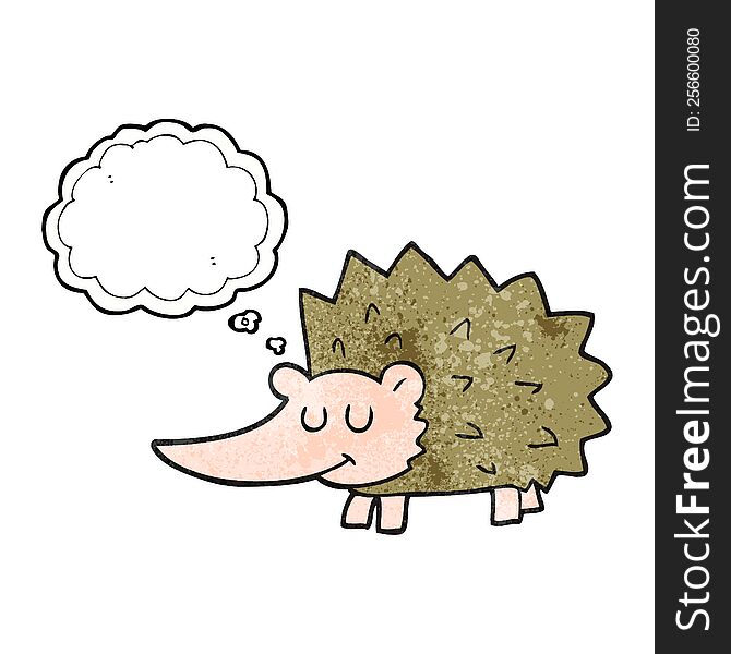 freehand drawn thought bubble textured cartoon hedgehog