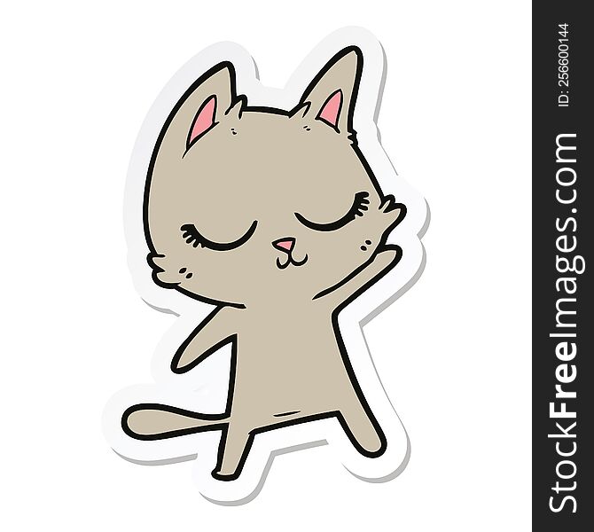 Sticker Of A Calm Cartoon Cat Waving
