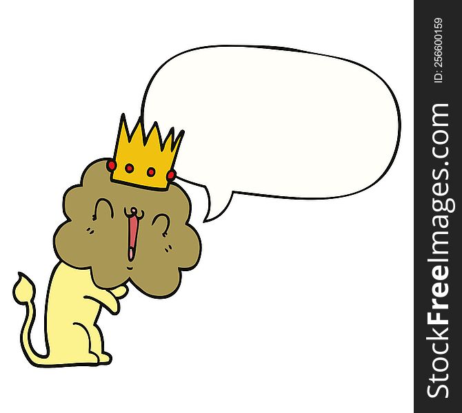 cartoon lion with crown with speech bubble. cartoon lion with crown with speech bubble