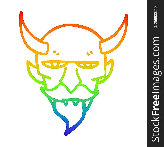 rainbow gradient line drawing of a cartoon devil face