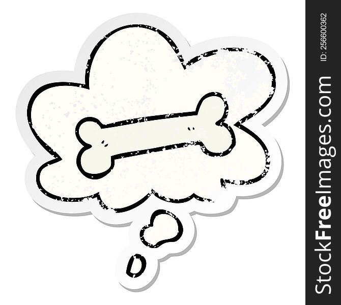 cartoon bone with thought bubble as a distressed worn sticker