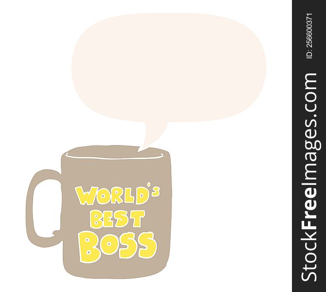 worlds best boss mug with speech bubble in retro style