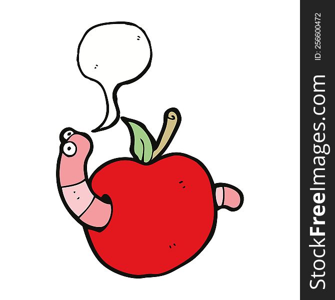 Cartoon Worm In Apple With Speech Bubble