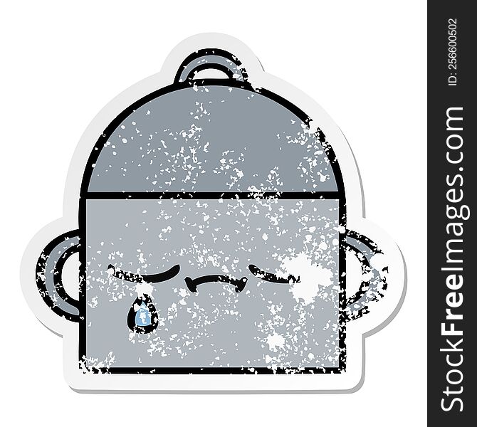 Distressed Sticker Of A Cute Cartoon Cooking Pot