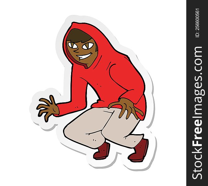 Sticker Of A Cartoon Mischievous Boy In Hooded Top