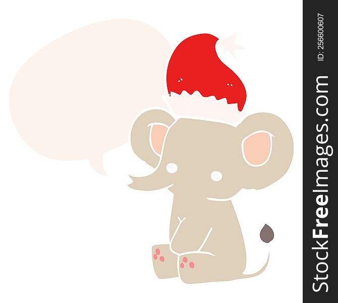 Cute Christmas Elephant And Speech Bubble In Retro Style
