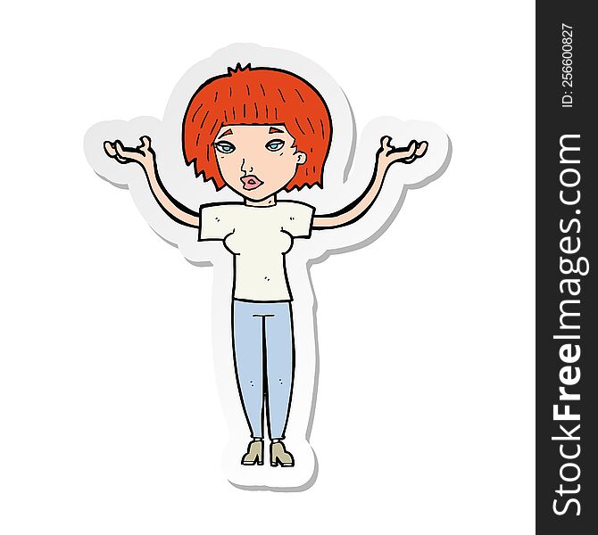 Sticker Of A Cartoon Woman Shruggin Shoulders