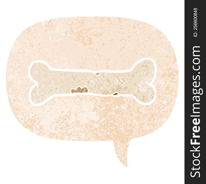 cartoon bone with speech bubble in grunge distressed retro textured style. cartoon bone with speech bubble in grunge distressed retro textured style