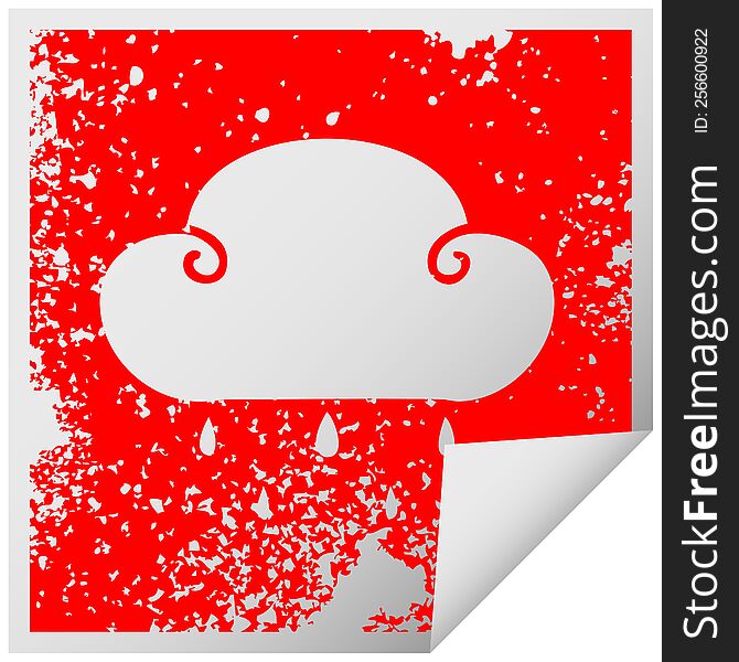 Quirky Distressed Square Peeling Sticker Symbol Rain Cloud