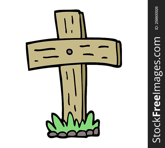 Hand Drawn Doodle Style Cartoon Graveyard Cross