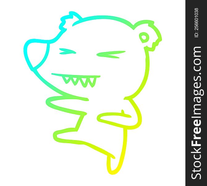 cold gradient line drawing of a kicking polar bear cartoon