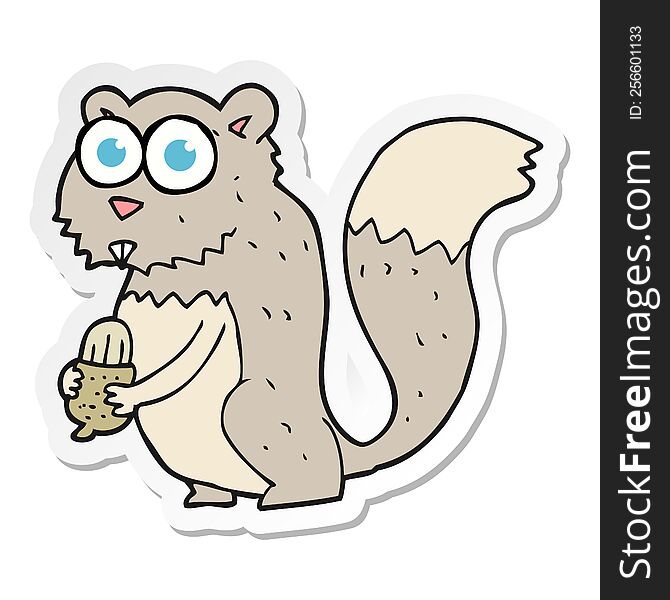 sticker of a cartoon angry squirrel with nut