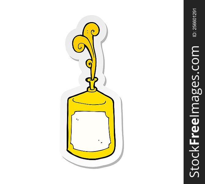 sticker of a cartoon squirting mustard bottle