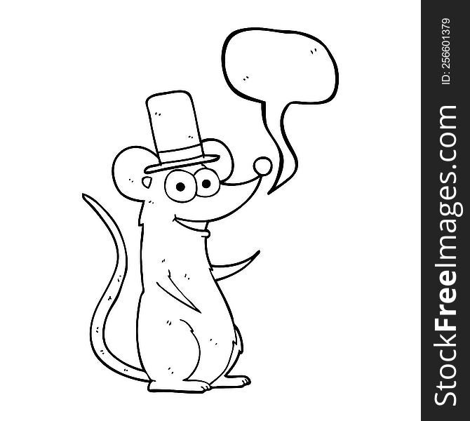 freehand drawn speech bubble cartoon mouse in top hat