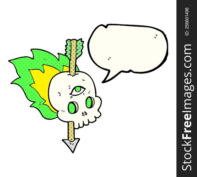 Comic Book Speech Bubble Cartoon Magic Skull With Arrow Through Brain