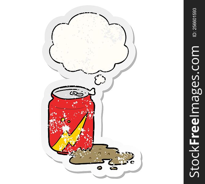 Cartoon Soda Can And Thought Bubble As A Distressed Worn Sticker