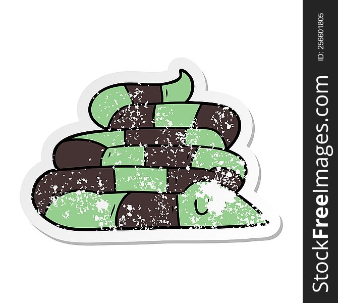distressed sticker of a cartoon sleepy snake