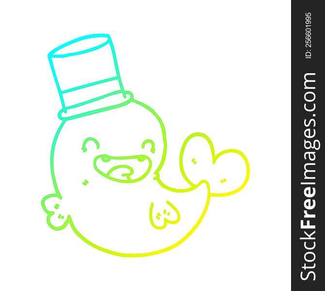 Cold Gradient Line Drawing Cartoon Laughing Whale With Top Hat
