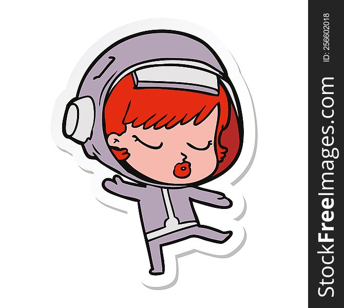 sticker of a cartoon pretty astronaut girl dancing